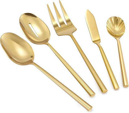 Silverware 65-Piece Gold Flatware Set with Serving Utensils Stainless Steel Thick Heavy Mirror Polished Cutlery Set for Wedding Hotel Restaurant, Service for 12