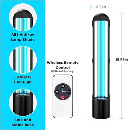 UV Light Sanitizer, Ultraviolet Lamp with Remote Control for Bed Bugs and Dust Mites, Home Disinfection Device UV Lamp for Home, Room & Kitchen, Ultraviolet Light with 3 Speed Timings