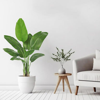 Lifelike Bird of Paradise Silk Artificial Plant Faux Banana Leaf Tree for Home Decor - Perfect Indoor Floor Plant with 9 Trunks (1, Black Planter, 4 FT)