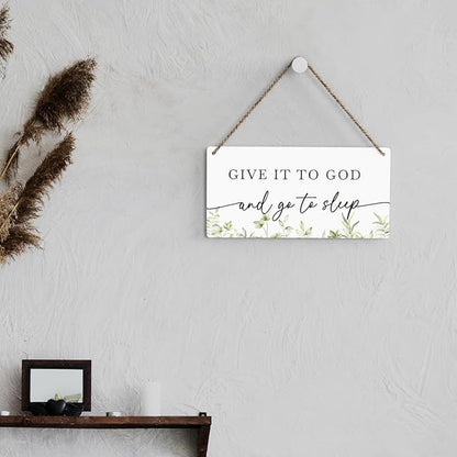 Christian Decor Give It to God And Go To Sleep Sign Rustic Bible Verse Sign Scripture Printed Wood Sign Wall Art Religious Gifts Faith Based Gifts