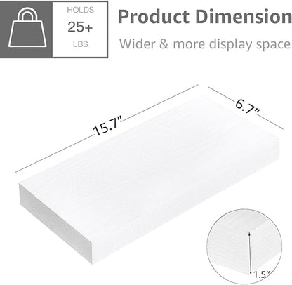 QEEIG Floating Shelf for Wall Bathroom Shelves Bedroom Kitchen Living Room Farmhouse Small Book Shelf 16 inch Set of 1, White (015-W1)