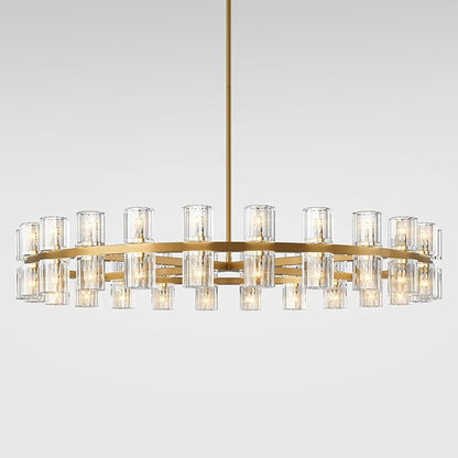 Modern 48 inch Gold Round Chandelier Light Fixture,Crystal Chandeliers for Dining Room,Living Room, Wagon Wheel Chandelier Over Table, Chandeliers for Bedroom,Foyer,G4 Bulbs Included