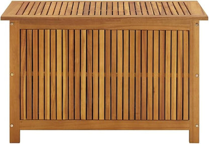 vidaXL Wooden Deck Box - Outdoor Teak Storage Chest, Ideal for Patio Furniture Cushions, Pool Accessories, Garden Tools - Water-Resistant Bag Inside - 35.4''x19.7''x22.8'', Solid Acacia Wood