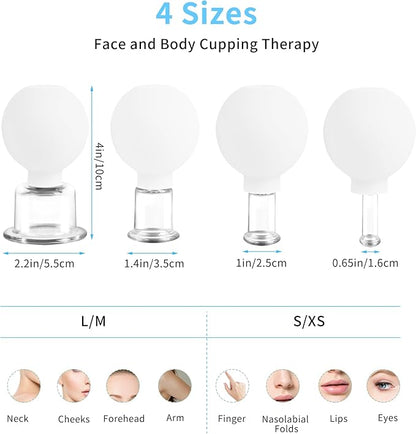 Meifuly Facial Cupping Set, 4 PCS Silicone Vacuum Suction Face Massage Cups, Skin Tightening Kit for Eyes, Face and Body (White)