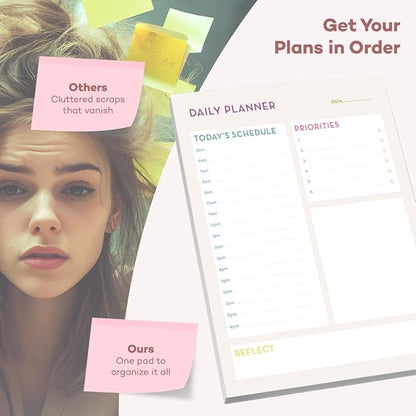 Bliss Collections Daily Planning Pad, To Do List Notebook - Undated Tear-Off Sheets Notepad - Work Calendar, Organizer, Scheduler for Goals, Tasks - Daily Planner (Bright), 8.5" x 11", 50 Sheets