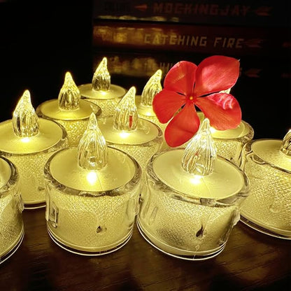 24-Pack Crystal Flameless Tea Lights – Battery Operated LED Candles with Realistic Flicker for Easter Decorations, Wedding Centerpieces, Halloween Party & Holiday Gift Box (Set of 24)