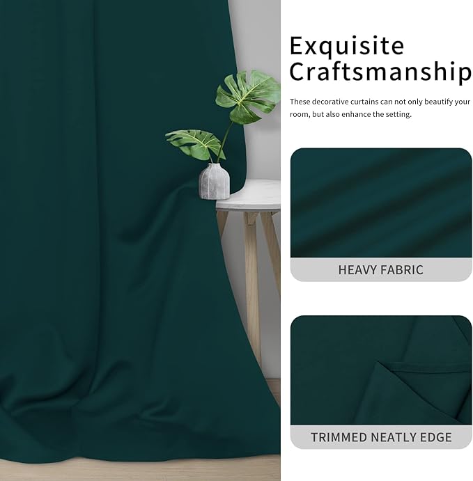 Easy-Going Blackout Curtains for Bedroom, Solid Thermal Insulated Grommet and Noise Reduction Window Drapes, Room Darkening Curtains for Living Room, 2 Panels(46x63 in, Deep Teal)
