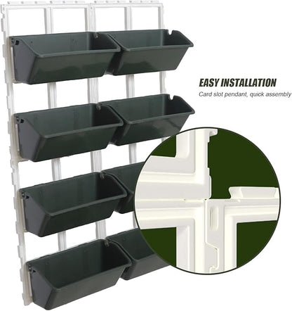 8 Pockets Vertical Planters,Wall Mounted Plastic Plant Grow Pots,Wall Pocket Planters for Indoor,Outdoor,Balcony,Garden Decoration,Green