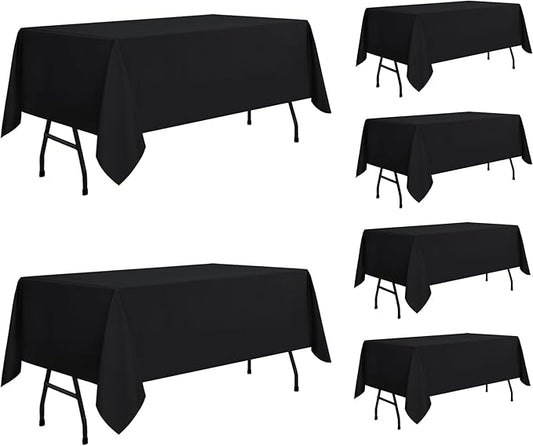 sancua 6 Pack Black Tablecloth 60 x 84 Inch, Rectangle Table Cloth for 4ft Tables - Stain and Wrinkle Resistant Washable Polyester Table Cover for Dining Wedding Banquet Party Buffet Restaurant