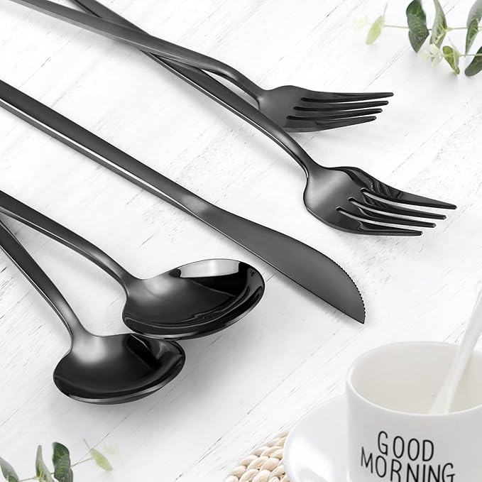 Black Silverware Set, KassKa 20 Pieces Flatware Cutlery Set, Stainless Steel Utensils Set Spoon Fork Knives Set for Home Restaurant and Kitchen, Mirror Polished Finished, Service for 4