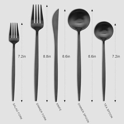 Matte Black Silverware Set, Vanys 20 Piece Stainless Steel Cutlery Flatware Set, Kitchen Utensil Sets for 4, Tableware With Knife Spoons And Forks Set, Satin Finished Polished