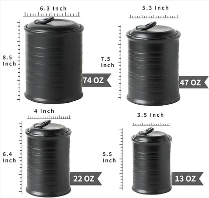 Nihow Food Storage Jar Sets: Ceramic Container with Air Tight Lid for Flour/Sugar/Rice/Coffee/Cookies/Candy - Seal Damp-proof Canister for The Kitchen Counter - Set of 4 （Matte Black）