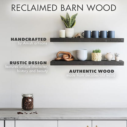 Urban Legacy Reclaimed Barnwood Planks | Floating Shelves for Wall w/Flush Mount Shelf Bracket Set Included | Set of 2 (Coffee Bean, 40"x 4.5"x 2")