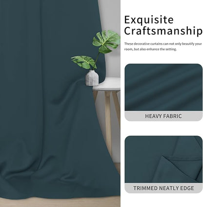 Easy-Going Blackout Curtains for Bedroom, Solid Thermal Insulated Grommet and Noise Reduction Window Drapes, Room Darkening Curtains for Living Room, 2 Panels (34x45 in, Bluestone)