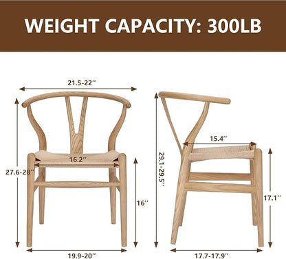 Wishbone Chair Natural Solid Wood Dining Chair/Hans Wegner Y Chair Rattan and Wood Accent Armrest Chairs - Ash Wood Chairs (Ash Wood + Natural Color)