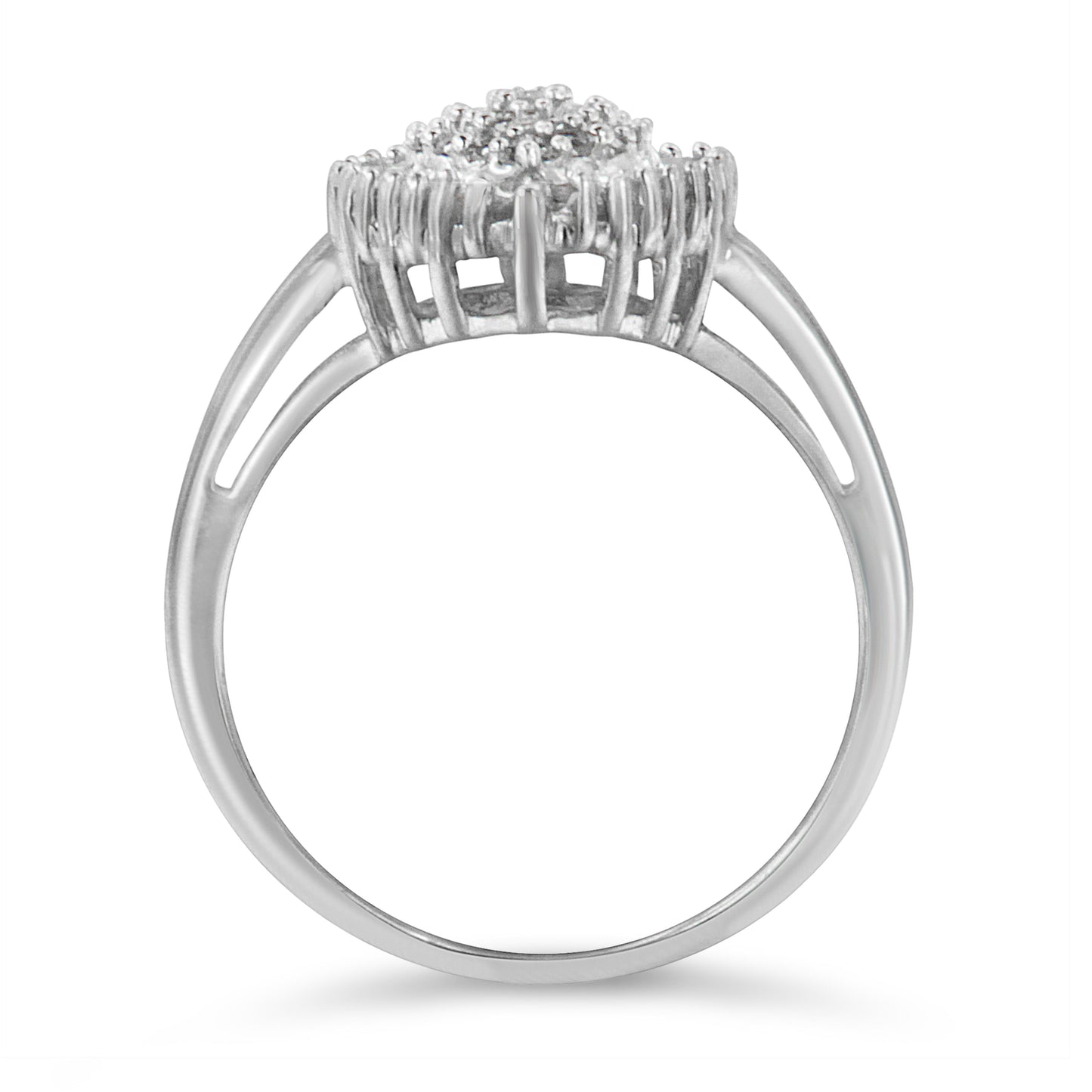 10K White Gold 1/2 Cttw Round & Baguette Cut Diamond Pear Shaped Domed PavÃ© Cluster with Halo Cocktail Ring (H-I Color, SI1-SI2 Clarity) - Size 5