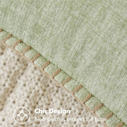 MIULEE Pack of 2 Couch Throw Pillow Covers 18x18 Inch Light Green Farmhouse Decorative Pillow Covers with Stitched Edge Soft Chenille Solid Dyed Spring Pillow Covers for Sofa Bed Living Room