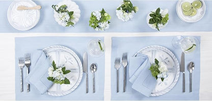 Solino Home Linen Sky Blue Table Runner 156 Inches Long - 100% Pure Linen Extra Long Table Runner 14 x 156 Inch - Classic Hemstitch