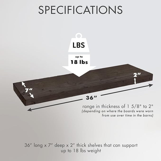 Urban Legacy Reclaimed Barnwood Planks | Floating Shelves for Wall w/Flush Mount Shelf Bracket Set Included | Set of 2 (Coffee Bean, 36"x 7"x 2")