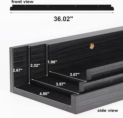 Giftgarden 36 Inch Black Floating Shelves for Wall Woodgrain Picture Ledge Large Photo Shelf for Bedroom Living Room Kitchen Bathroom Storage Shelving, Set of 3 Different Sizes
