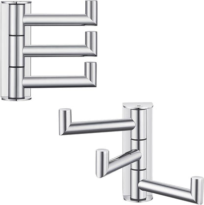 Angle Simple Swivel Towel Hooks for Bathroom, SUS 304 Stainless Steel Foldable 3 Arms Hand Towel Holder, Coat Wall Hooks, Polished Chrome, 2 Pack