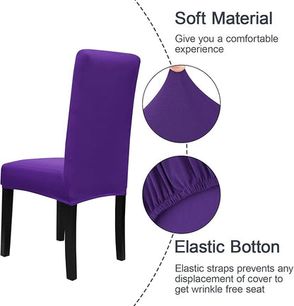 JQinHome Dining Chair Slipcover, High Stretch Removable Washable Chair Seat Protector Cover Set of 6,Chair Covers for Dining Room, Kitchen,Home Party,Wedding Ceremony(Purple, 6PC)