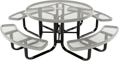 Coated Outdoor Furniture Heavy-Duty Portable Outdoor Kids Table with Umbrella Hole, Expanded Metal Kids Picnic Table, Commercial-Grade, Made in America (46 In, Round, Childrens, Gray)