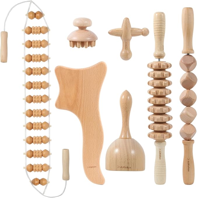 7 Pack Wood Therapy Massage Tools for Body Shaping Set, Cellulite Massager,Maderoterapia Kit Colombiana, Lymphatic Drainage Massager Tools for Neck Back Waist Pain Relief