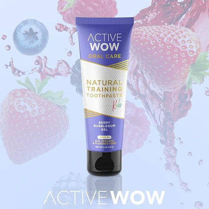 Active Wow Training Toothpaste – Fluoride-Free, Toddler-Safe, Gentle, Vegan, Safe to Swallow – Berry Bubblegum, 1 Pack