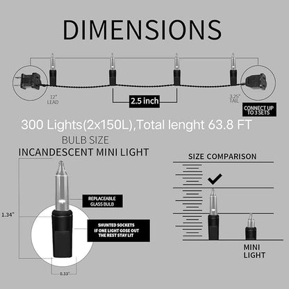 300LIGHTS(2*150L) Pink Extra-Bright with End Connectors Christmas Decorative Lights 19.44m UL Certified Mini String Light Set Waterproof for Home Garden Holiday Tree Party Patio Decor Wedding