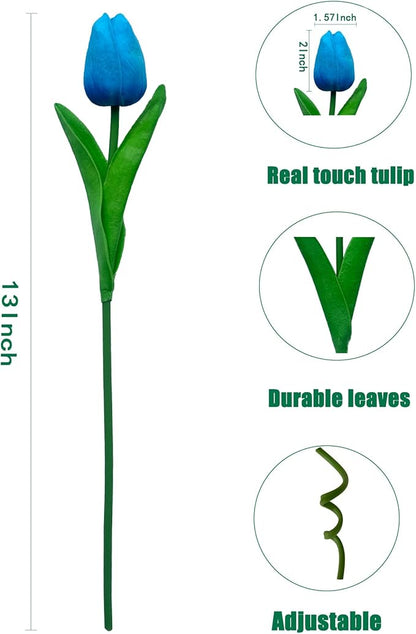 Fake Flowers Tulips Artificial PU Flower 15 Stems Real Touch Faux Tulips Flowers Mother's Day Easter Valentine’S Day Gifts in Home Kitchen Wedding Dining Table Decorations