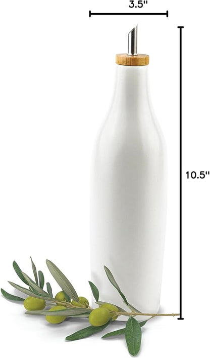 kitchentoolz Ceramic Olive Oil Dispenser Bottle - Vinegar EVOO Soy Sauce Holder - Minimalist White Kitchen Accessories - 16.9 oz Kitchen Oil Cruet Pour Bottle