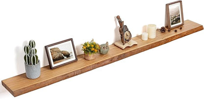 Floating Shelves for Wall Decor, Rustic Solid Elm Wood Live Edge Floating Shelves Wall Mounted, Wall Shelves with Invisible Bracket for Living Room Bathroom Bedroom Kitchen, 72 Inch, Natural