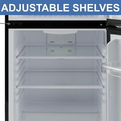 RecPro 10 Cu Ft 12V RV Refrigerator | Black Frost-Free Fridge with Freezer | Double Door, Adjustable Shelves, Reversible Door, Built-In Lock | 23.5”W x 26”D x 59”H | Off-Grid & Dry Camping Ready
