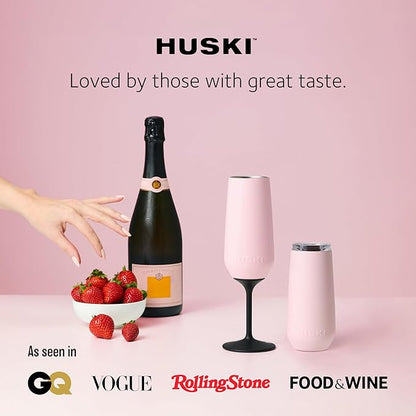 Huski Champagne Flute | NEW | Award-winning Design with Detachable Stem | Premium Stainless Steel Champagne Glass with Lid | Triple Insulated Tumbler | 8oz Capacity | Great Gift (Stone Grey)