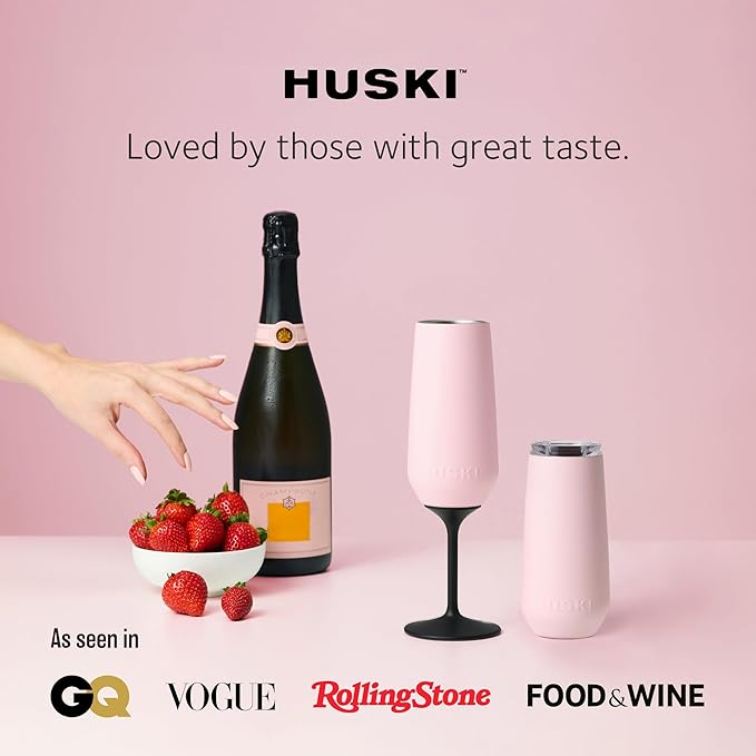 Huski Champagne Flute | NEW | Award-winning Design with Detachable Stem | Premium Stainless Steel Champagne Glass with Lid | Triple Insulated Tumbler | 8oz Capacity | Great Gift (Brushed Stainless)