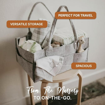 Parker Baby Diaper Caddy - Nursery Storage Bin and Car Organizer for Diapers and Baby Wipes - Oatmeal, Regular
