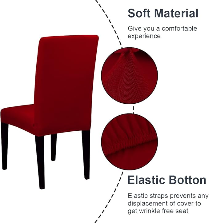 JQinHome 8 Pcs Dining Chair Slipcover,High Stretch Removable Washable Chair Seat Protector Cover for Home Party Hotel Wedding Ceremony (Red)