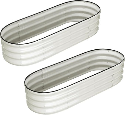 2 Pcs 4.5x2x2ft Oval Raised Garden Bed, Galvanized Raised Beds,Open-Ended Base Metal Raised Planter Beds,Garden Bed Outdoor,Planter Raised Boxes for Vegetables, Flowers,Tool-Free Asse,White
