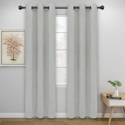 Easy-Going Blackout Curtains for Bedroom, Solid Thermal Insulated Grommet and Noise Reduction Window Drapes, Room Darkening Curtains for Living Room, 2 Panels (34x84 in, Greyish White)