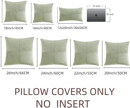 Fancy Homi 2 Packs Sage Green Decorative Throw Pillow Covers 20x20 Inch for Living Room Couch Bed Sofa, Farmhouse Boho Home Decor, Soft Corss Corduroy Patchwork Accent Square Cushion Case 50x50 cm