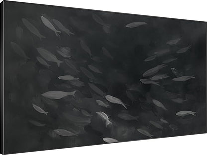 SIGNWIN 46"x72" Extra Large Framed Wall Art Monochrome Fish Silhouettes Illustration for Home Living Room Bedroom Decor (Frame Assembly Required)