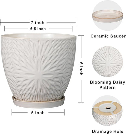 G EPGardening 6 Inch Plant Pot for Indoor Plants Outdoor Round Ceramic Planter Decorative Flower Pot with Drainage Hole and Saucer White