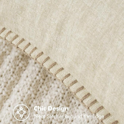 MIULEE Pack of 2 Christmas Pillow Covers 12x20 Inch Cream White Farmhouse Decorative Throw Pillow Covers with Stitched Edge Soft Chenille Solid Dyed Couch Pillow Covers for Sofa Bed Living Room