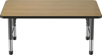 Factory Direct Partners FDP Rectangle (30 x 48 inch) Classroom Table with Adjustable Chunky Toddler Legs (15-24 in); Preschool, Kinder and Daycare Furniture - Pasadena Oak Top/Black Edge and Legs