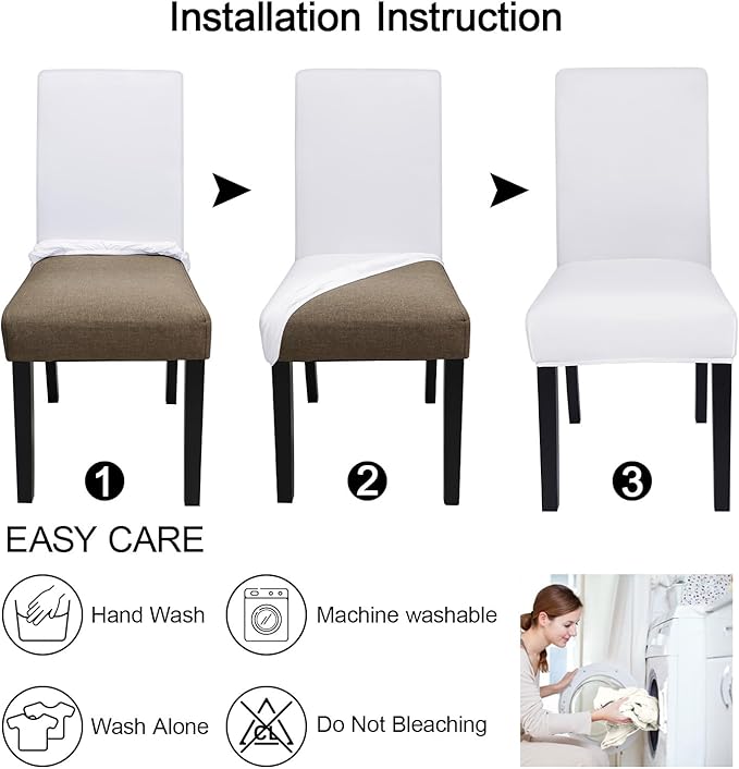JQinHome 4 Pcs Dining Chair Slipcover, High Stretch Removable Washable Chair Seat Protector Cover for Home Party Hotel Wedding Ceremony