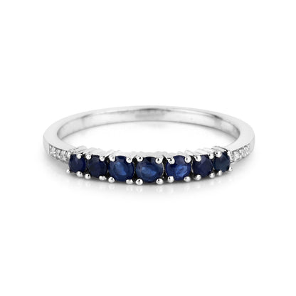 0.45 Carat Genuine Blue Sapphire and White Diamond 14K White Gold Ring