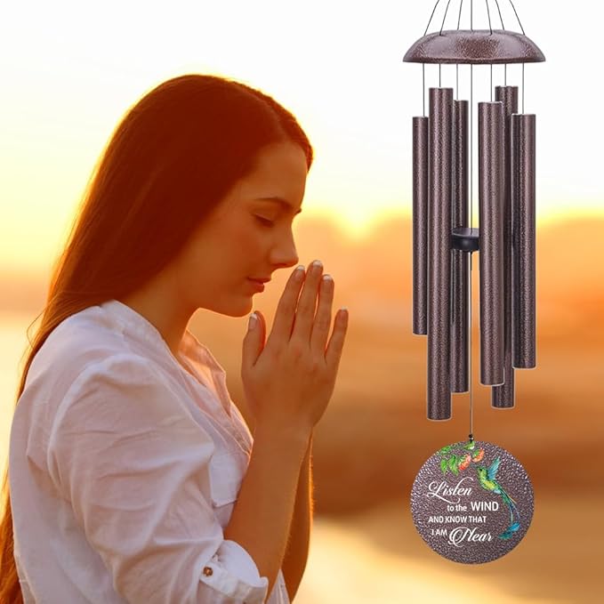Sympathy Wind Chimes, Personalized Wind Chime for Loss of Loved Mom/Dad/Lover, Colorful Hummingbird Memorial Wind Chimes, Commemorative Sympathy Gifts