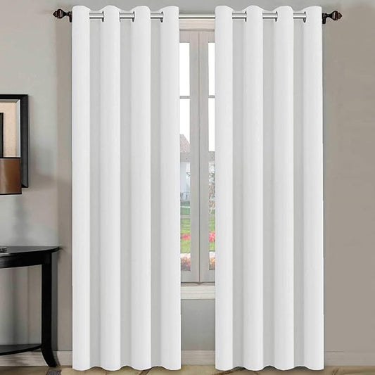 H.VERSAILTEX White Curtains 96 inches Long Window Treatment Panels/Drapes for Living Room Modern Design Grommet Curtain Panels for Dining Room, Set of 2