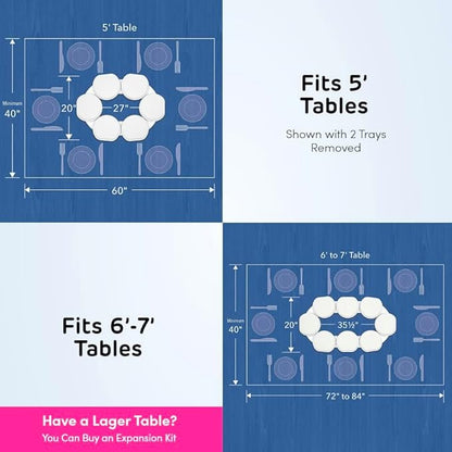 Full Set - White - The First Patented Lazy Susan Turntable Expandable for Rectangular & Oblong Tables - Kitchen & Dining Tables - Great Gift! Parties & Gatherings.